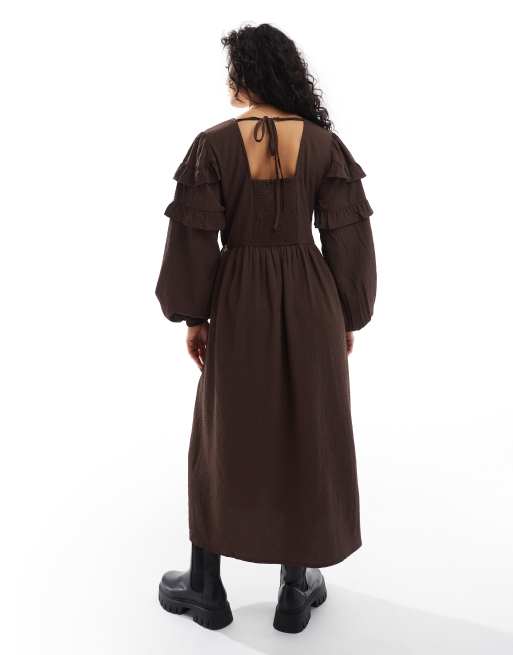 smock dress midi length Animal Warehouse Organza Puff Sleeve Midi Smock Dress