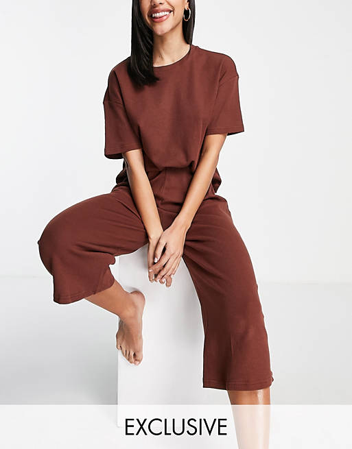Wednesday's Girl - Ruimvallende pyjamaset van T-shirt met broek in wafelpatroon