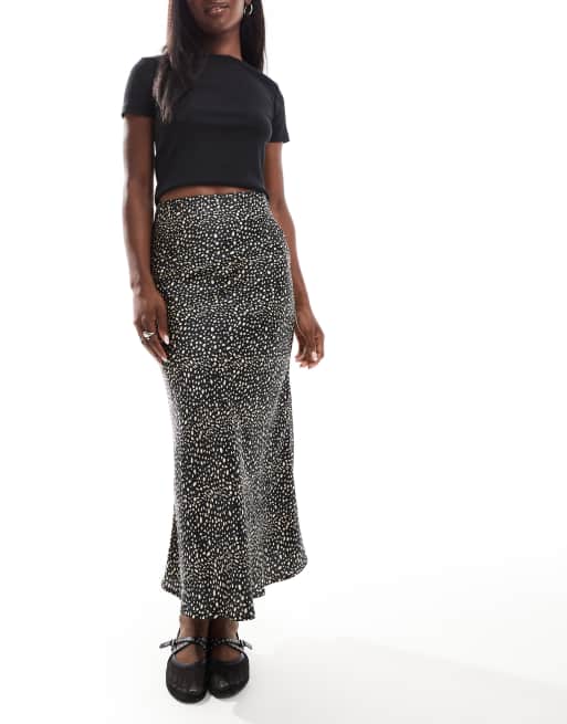 Wednesday's Girl - Satijnen midaxi rok met vlekkerige stippenprint in zwart