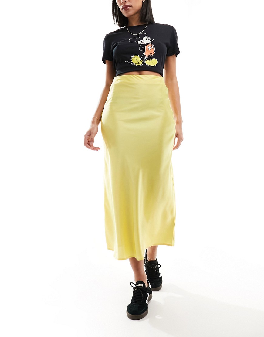Wednesday’s Girl satin bias cut midaxi skirt in pale yellow