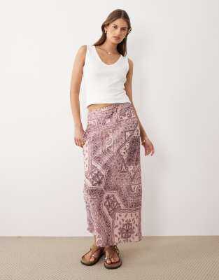 Wednesdays Girl satin bias cut midaxi skirt in pink paisley print
