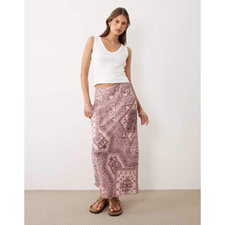 Wednesdays Girl satin bias cut midaxi skirt in pink paisley print