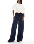 [Wednesday's Girl] Wednesday's Girl satin wide leg side stripe pants in navy S NAVY