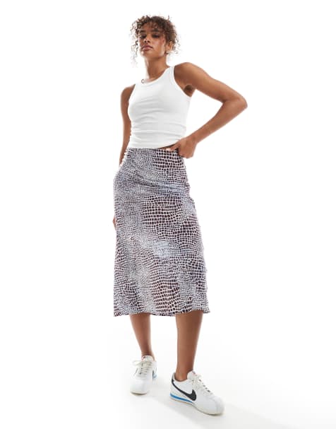 Wednesday's Girl - Schuingesneden midaxi rok met slangenprint in lichtblauw - view 1