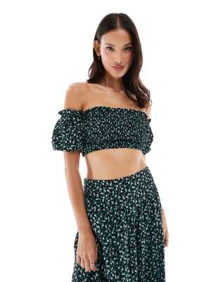 Wednesday's Girl - Schulterfreies Oberteil in Schwarz mit Blümchenmuster, Kombiteil