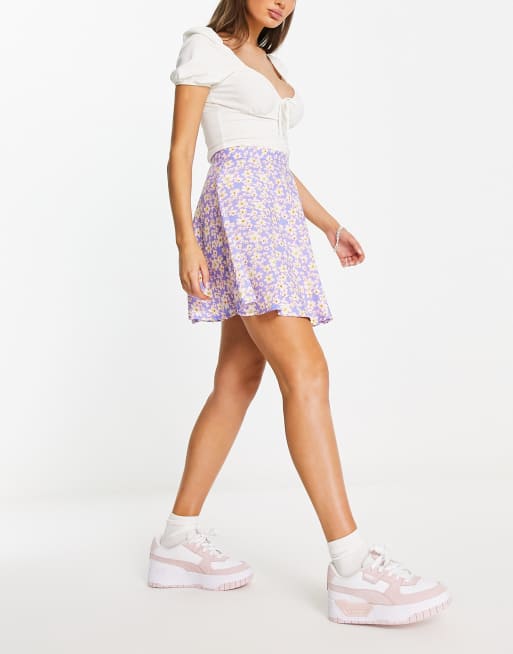 Wednesday's Girl – Schwingender Minirock in Blau mit Blumenprint