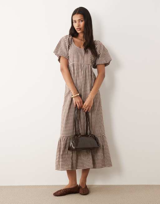 brown and white checkered dress Blair Checkered Dress