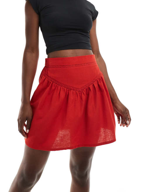 Wednesday's Girl seam detail linen look mini skirt in raspberry