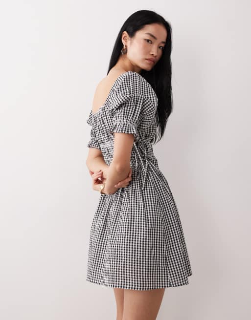 black mini tutu dress Widow Plaid Milkmaid Mini Babydoll Dress