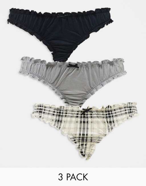 Wednesday's Girl - Set van 3 onderbroeken met geruite print in beige