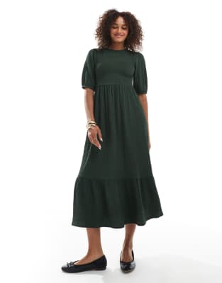 Wednesday's Girl Shirred Bust Midaxi Dress In Green