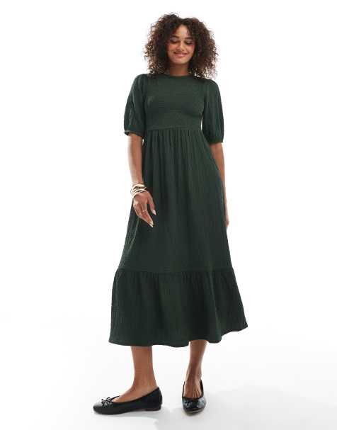 Wednesday's Girl shirred bust midaxi dress in dark green - view 1