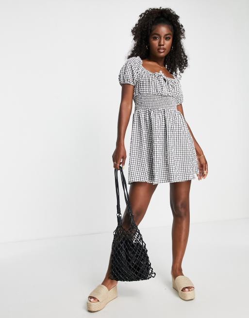 ASOS DESIGN ruffle mini sundress with lace inserts in stripe ditsy print