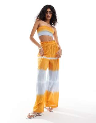 Wednesday's Girl shirred tie dye bandeau beach top in multi - view 1