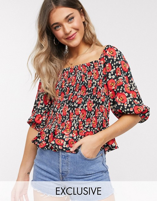 Wednesday's Girl shirred top in rose floral