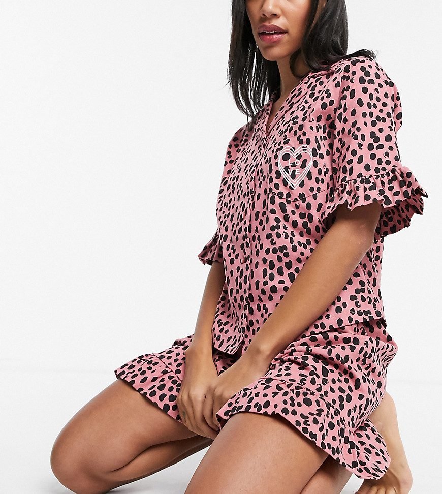 Wednesday's Girl short pajama set in pink dalmatian print