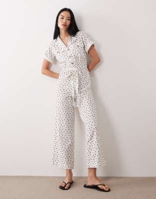 Wednesday's Girl Short Sleeve Collared Jumpsuit In White