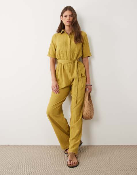 Wednesdays Girl short sleeve jumpsuit in warm khaki - view 1