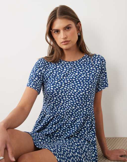 Wednesday's Girl short sleeve smudge spot mini dress in blue beige | ASOS