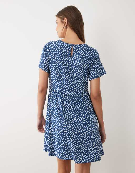 Wednesday's Girl short sleeve smudge spot mini dress in blue beige | ASOS