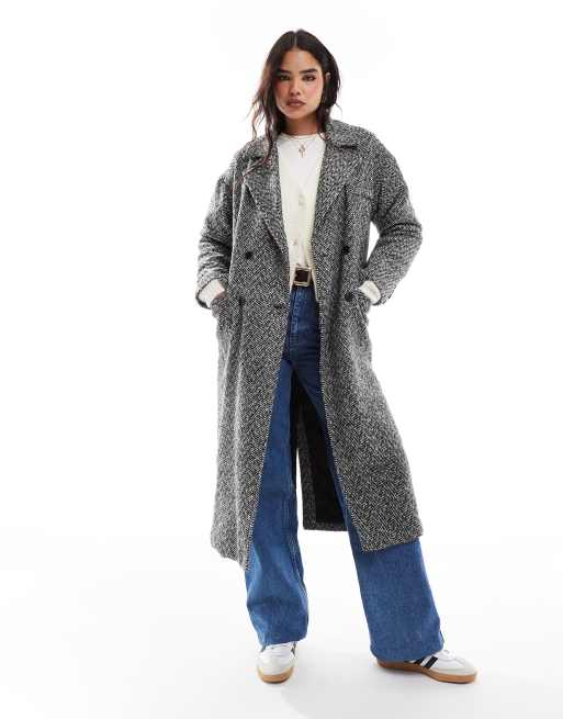 Wednesday's Girl - Skræddersyet, oversized frakke med sildebensmønster i koksgrå