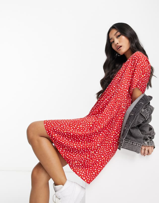 Wednesday's Girl smudge dot mini smock dress in red