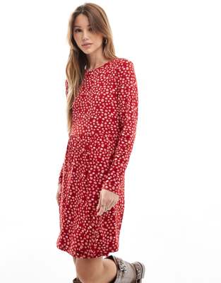 smudge polka dot mini dress in deep red