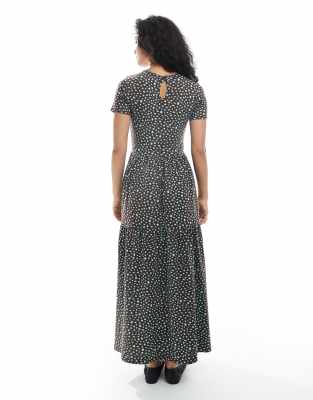 aqua brown polka dot dress Wednesday's Girl smudge polka dots tiered midaxi dress in brown and aqua