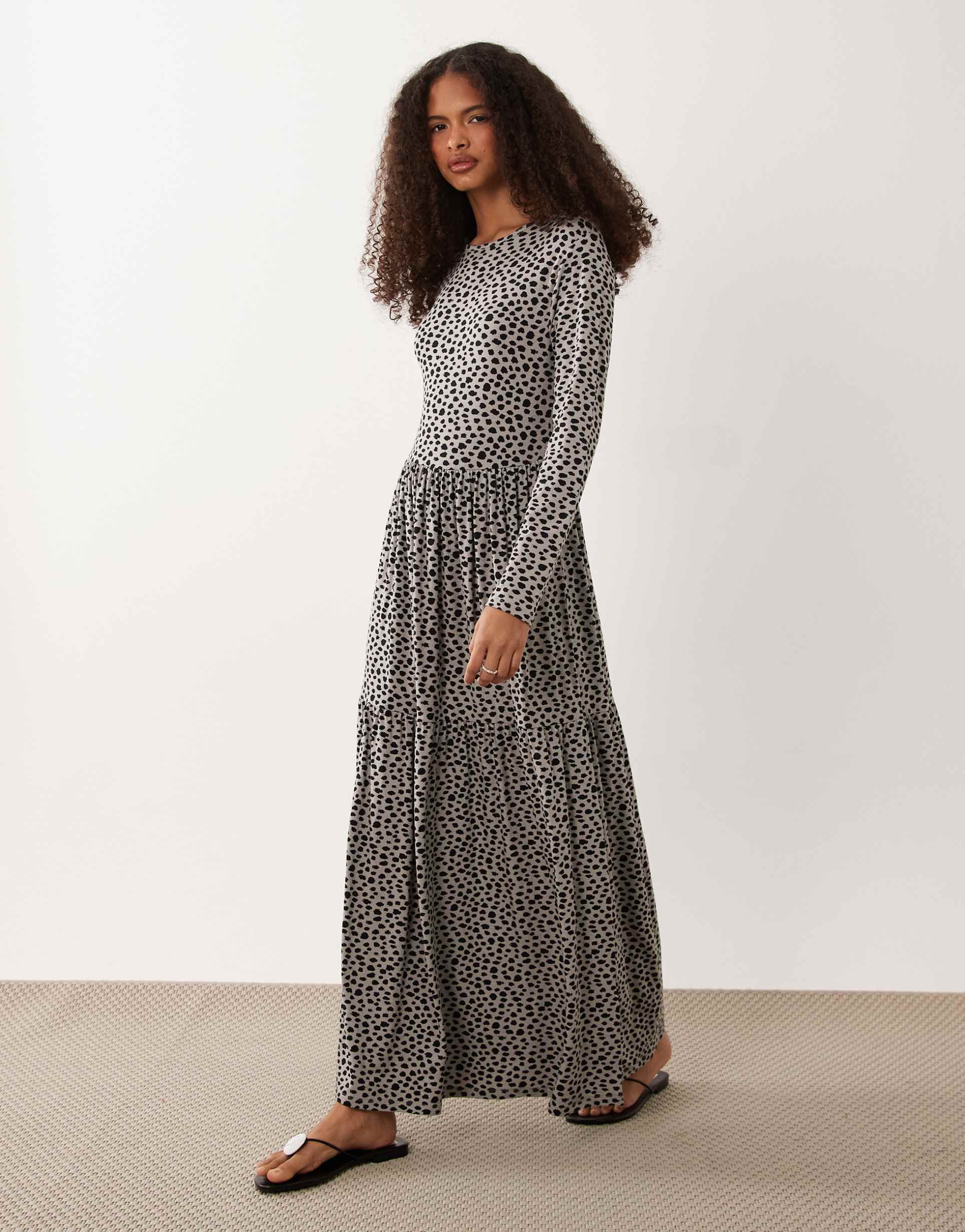 wednesday's girl smudge spot midaxi dress in gray