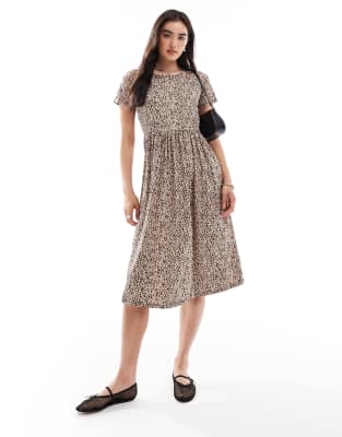 Wednesday's Girl smudge spot midi dress in beige - view 1