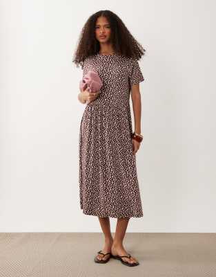 Wednesday's Girl Smudge Spot Midi Dress In Brown
