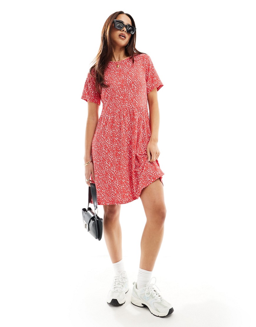 Wednesday’s Girl smudge spot mini dress in red and cream