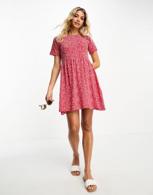 Wednesday's Girl smudge spot mini dress in red and pink