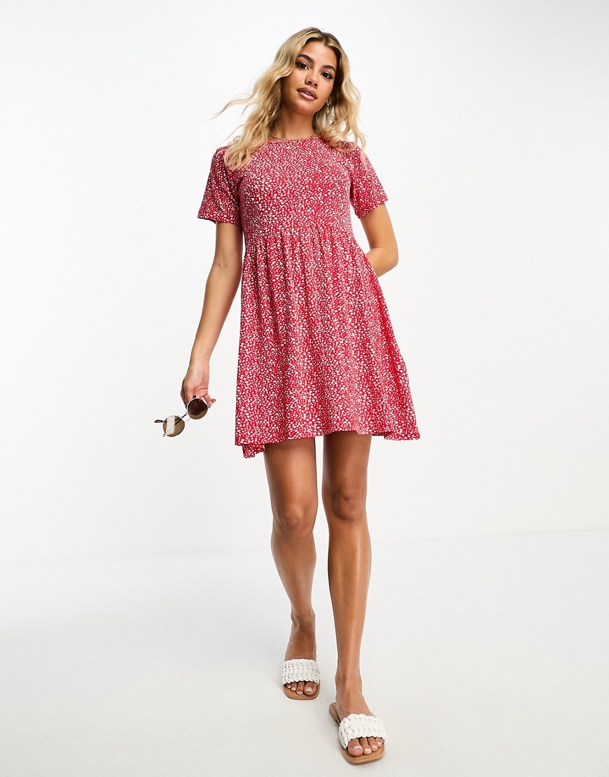 Wednesday’s Girl smudge spot mini dress in red and pink
