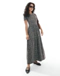 [Wednesday's Girl] Wednesday's Girl smudge spot tiered midaxi dress in brown and aqua XS BROWN/AQUA