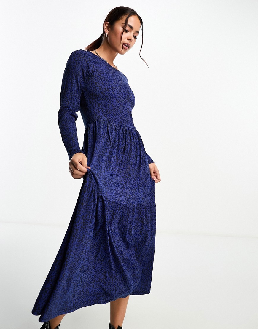 Wednesday’s Girl smudge spot tiered midaxi dress in deep navy