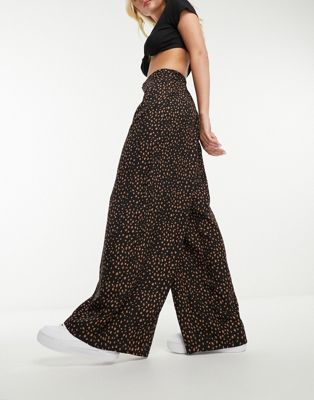Wednesday's Girl smudge spot wide leg trousers in black and tan