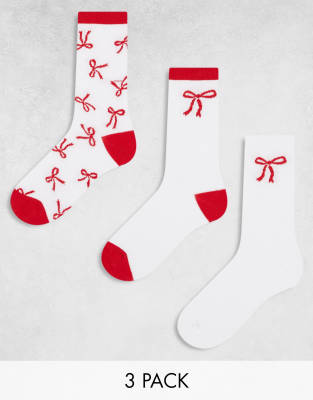 Wednesday's Girl - Socken in Rot und Weiß mit Schleifen-Print im Multipack-Bunt