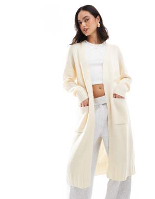 Wednesday's Girl soft bruched oversized longline cardigan in cream marl-White