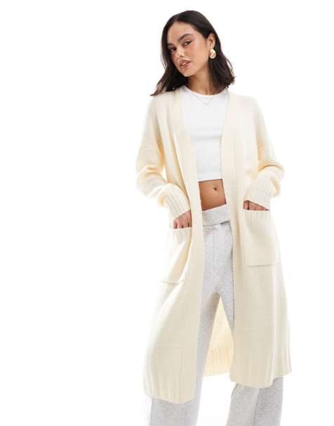Wednesday's Girl soft bruched oversized longline cardigan in cream marl - view 1
