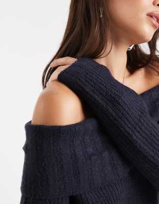Wednesday's Girl Soft Oversized Off-shoulder Sweater In Blue