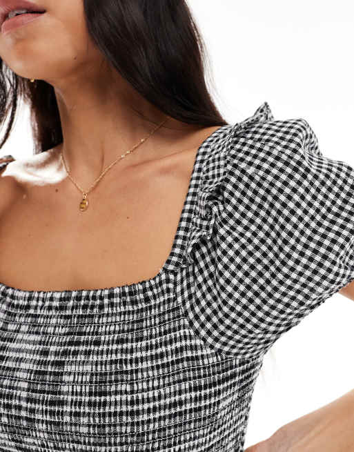 Wednesday's Girl - Sort midaxikjole med pufærmer og gingham-tern, 2 af 4