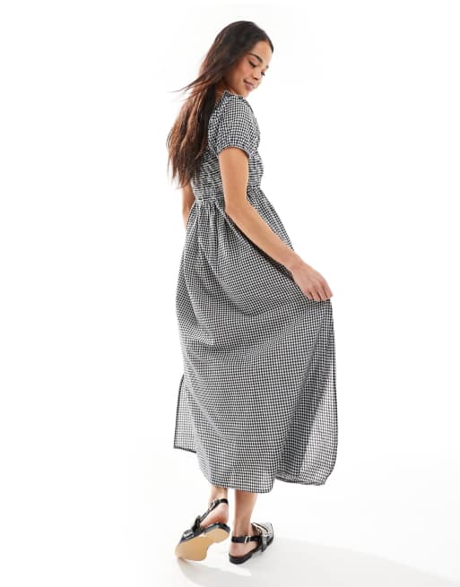 Wednesday's Girl - Sort midaxikjole med pufærmer og gingham-tern, 4 af 4