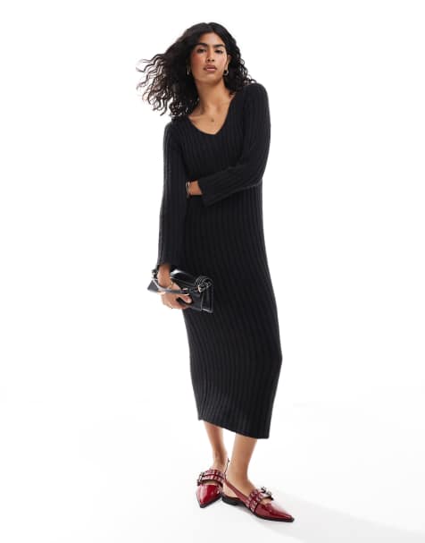 Wednesday's Girl - Sort oversized maxikjole i loddent garn - view 1