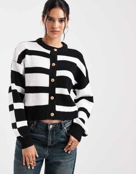 Wednesday's Girl spliced stripe cardigan in black - view 1