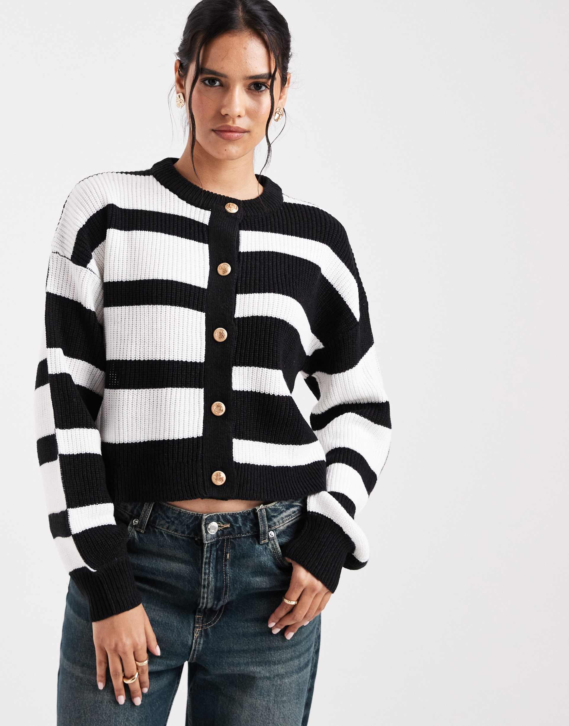 wednesdays girl spliced stripe cardigan in black