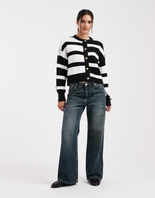 Wednesday's Girl Wednesdays Girl Spliced Stripe Cardigan In Black