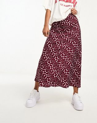 Wednesday's Girl spot print midaxi skirt in burgundy