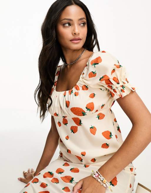 Strawberry print 2025 dress womens