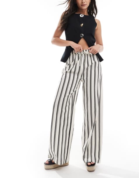Wednesday's Girl stripe wide leg trouser in white